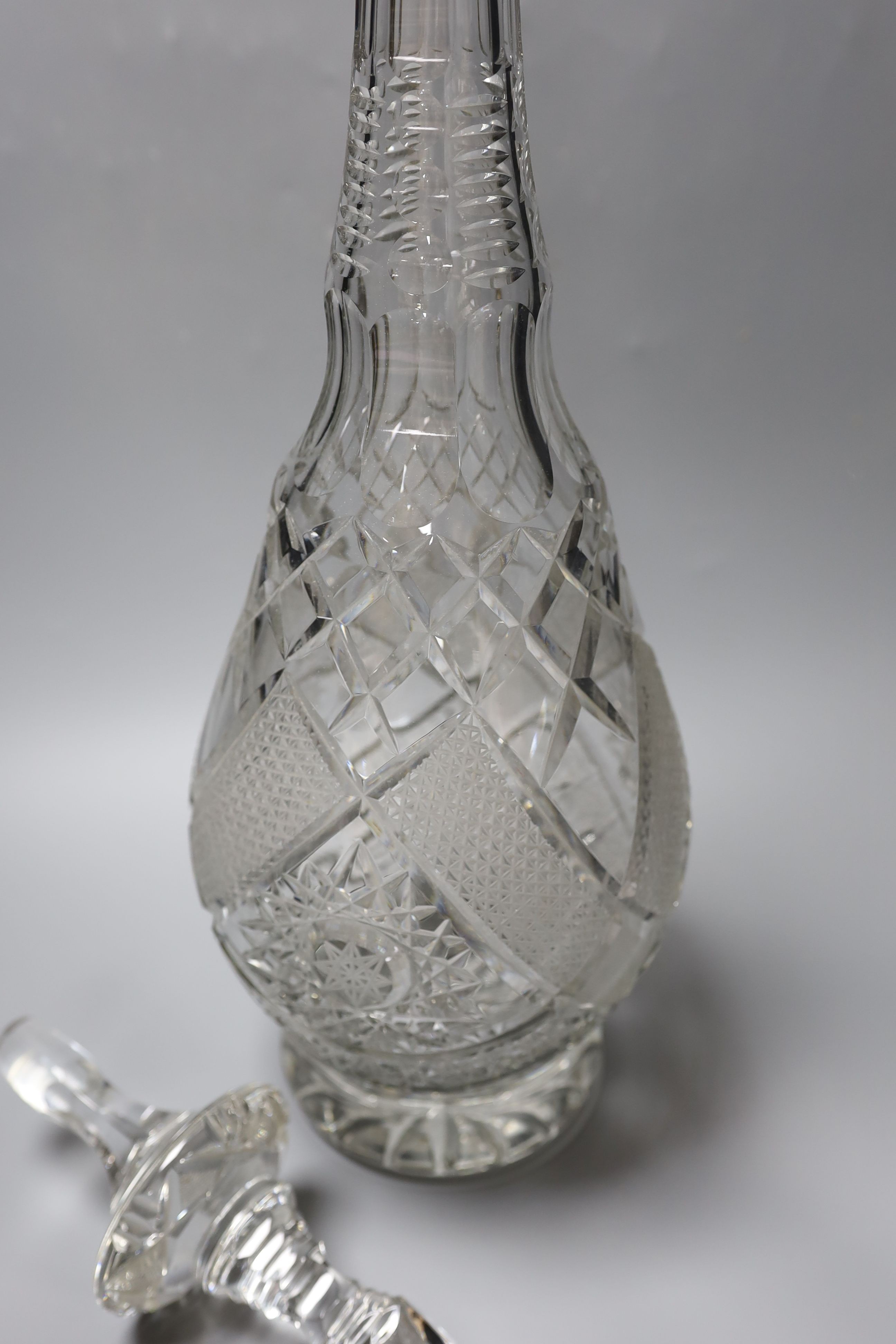 A large cut crystal apothecary ‘steeple’ bottle and stopper 85cm